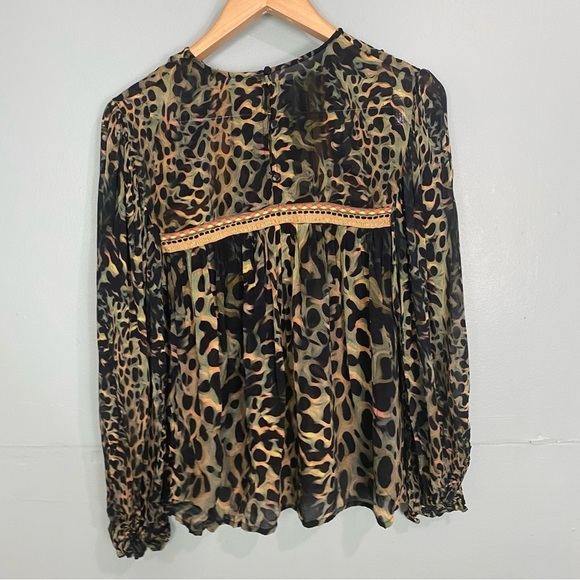 Anthropologie Blnk Miranda‎ Joelle Blouse Long Sleeve Camo Green Sz S - Picture 5 of 6